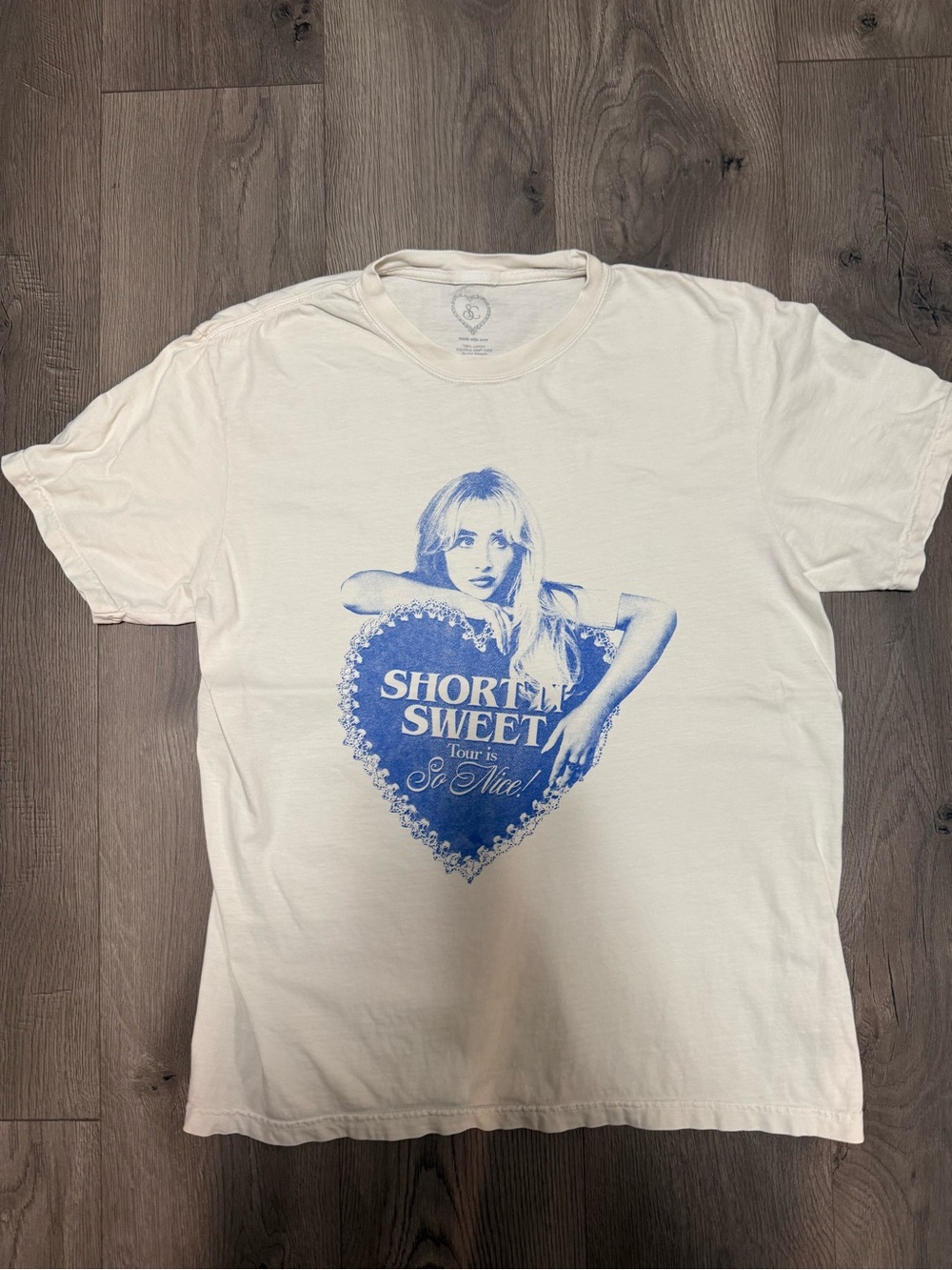 Shortly Sweet Graphic Tee - White with Blue Heart Print